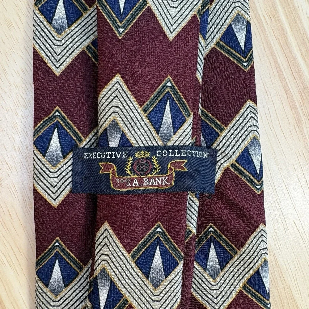 Joseph A Bank Men's Burgundy Navy Geometric Woven Silk Tie One Size